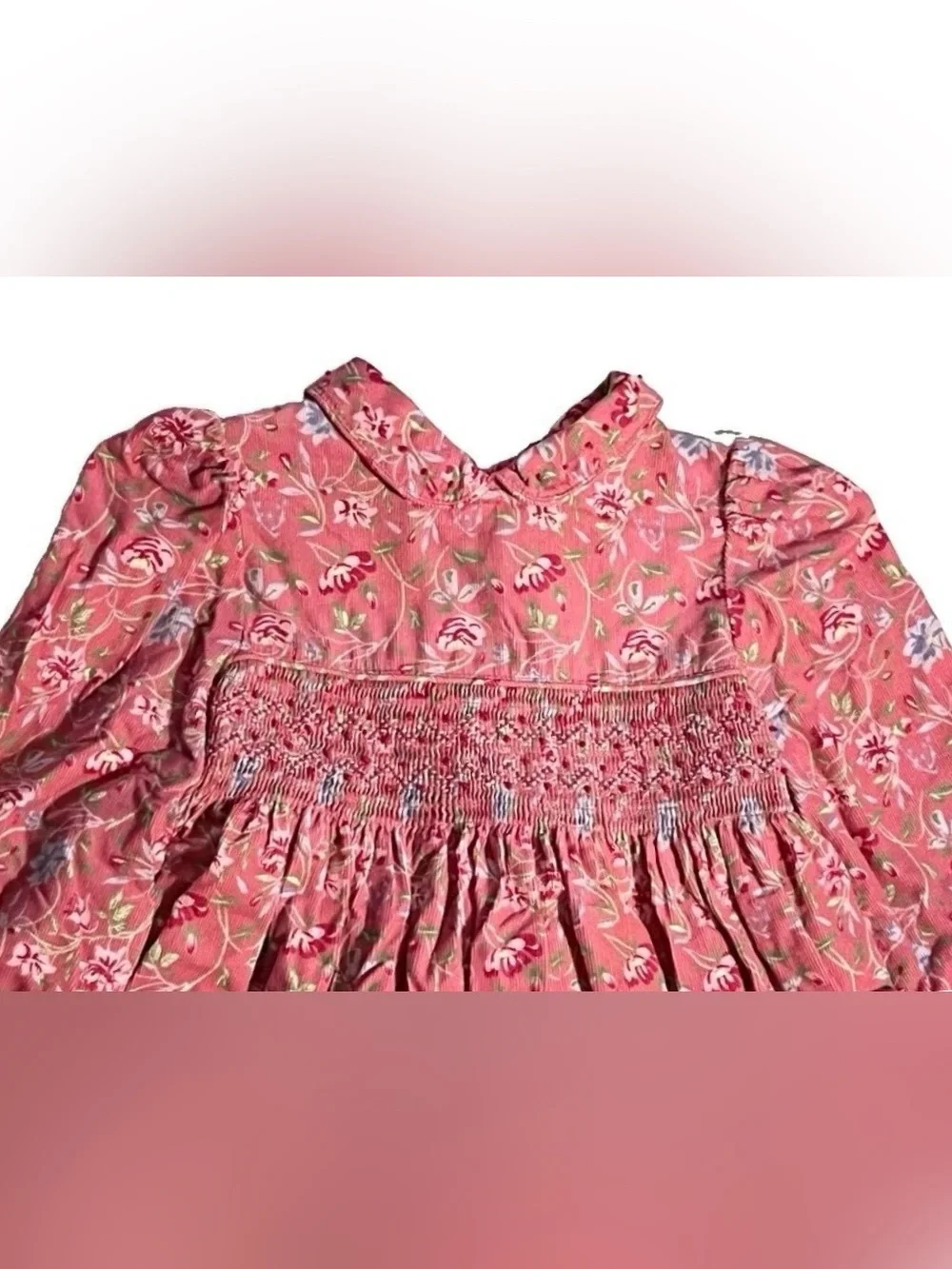 Laura Ashley Collared Pink Girls, Long Sleeve Floral Dress, 3T, Vintage